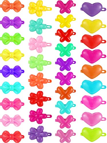 100 Pieces Girls Hair Barrettes Self Hinge Plastic Hair Clip Toddler Kids Baby 80s 90s Hair Pin Colorful Cute Hair Clip Cartoon Hair Accessories (Butterfly, Plum Blossom, Bow, Heart-shaped)