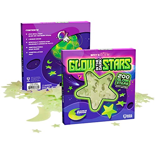 OIG Brands Glow in The Dark Stars and Planets 200-Piece Luminous Glow in Dark Stars for Ceiling Decor with Constellation Map - Includes Reusable Putty