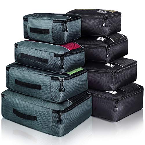 8 Set Packing Cubes, Travel Luggage Bags Organizers Mixed Color Set (Black Grey)