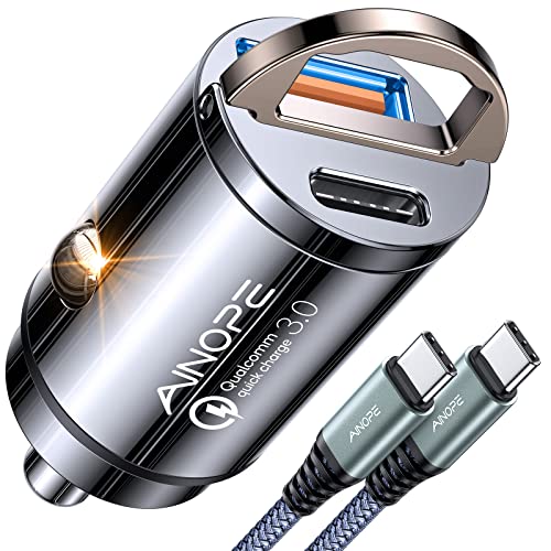 AINOPE 90W USB C Car Charger for iPhone 15, Fast Car Charger with 3.3ft Nylon Type C Cable, Mini Cigarette Lighter USB Charger for iPhone 15/15 Pro Max/15 Plus/Samsung S23,Piexl 7Pro,iPad