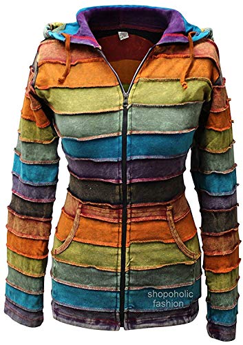 Women Stone Washed Rainbow Rib Hoodie [S]