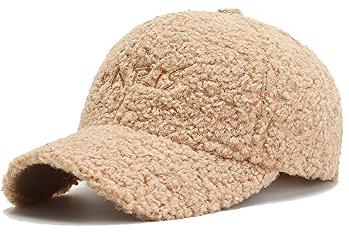 YCMI Women Lamb-Wool Adjustable Baseball Cap Winter Outdoor Keep Warm Hat (Khaki, 22'-22.8')