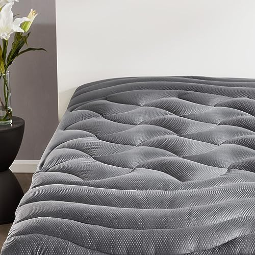 SLEEP ZONE Cooling Queen Mattress Topper, Premium Zoned Cool Mattress Pad Cover, Padded Mattress Protector Breathable Washable, Deep Pocket 8-21' (Grey, Queen)