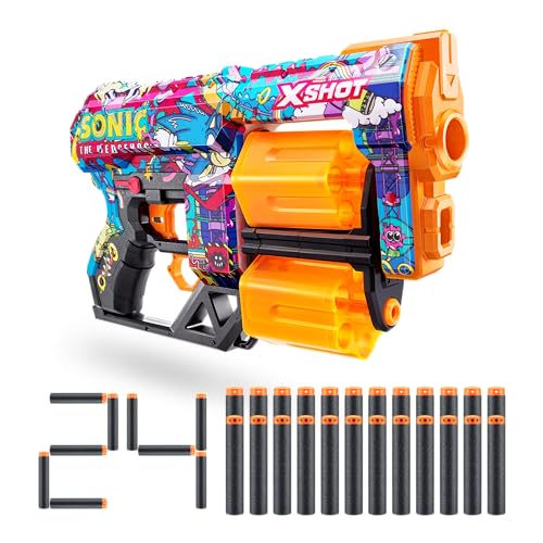 X-Shot Skins Dread Sonic Robotnik Blaster with 24 Darts - Malice Skin by ZURU, Double Rotating Barrels, Air Pocket Dart Technology, Toy Foam Blaster for Kids, Teens and Adults