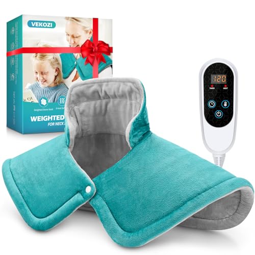 Heating Pad for Neck and Shoulders, 2lb Weighted Neck Heating Pad for Back Pain Relief, 6 Heat Settings 4 Auto-Off, Gifts for Women Men Mom for Christmas, Birthday, Mothers Day,17'x23' Blue