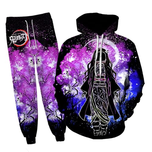 NHPMRW Men And Women Anime Hoodie and Pullover Sweatshirt Suit, 3D Printing Sweatpants Tracksuit Set DS2-Small