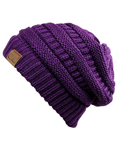 C.C Trendy Warm Chunky Soft Stretch Cable Knit Beanie Skully, Deep Purple,One Size