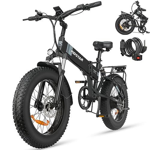 Ridstar Foldable Electric Bike for Adults,1000W 20'' Fat Tire Electric Bicycle, 48V 14AH Removable Battery,Dual Suspension Ebike