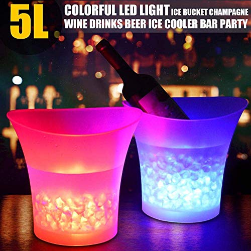 PeSandy LED Ice Bucket, 5L Large Capacity Wine Ice Bucket Drink Containers with Multi Colors Changing for Party/Home/Bar, Waterproof Champagne Retro Wine Drink Beer Beverage (1PCS, Battery Powered)