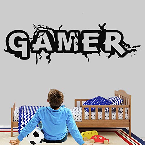 Gamer Wall Decal Vinyl Decal Art Design Stickers for Home Playroom Bedroom Game Boys Room Game Center Internet Bar(Gamer, 35' W x 11' H)