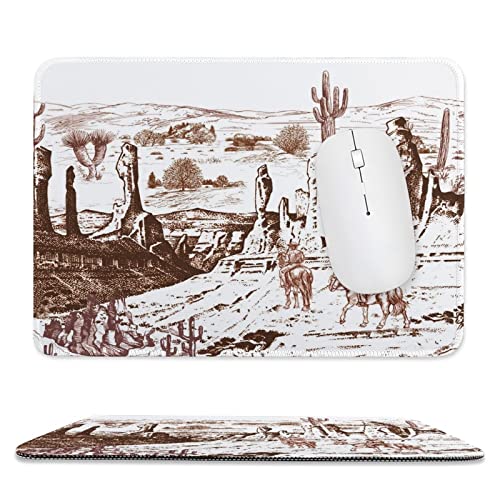 Western Cowboy Waterproof Gaming Mouse Pad Rustic American Wild West Desert Cactus Cowboy Riding Horse for Wireless Mouse, Computers, Laptop, Office 9.4L x 7.9W Inch