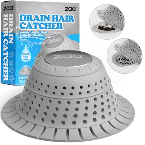 zaa Bathtub Drain Hair Catcher, Silicone Collapsible 1 Pack Drain Protector for Pop-Up and Regular Drains of Shower, Bathtub, Tub, Bathroom, Sink