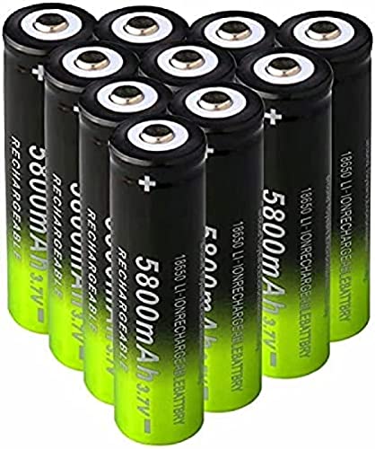 Batteries 18650 Rechargeable 3.7 V 5800 MAH High Capacity Ion Batteries 1500 Long Cycles Long Time Top Button for Flashlight-10 Pcs