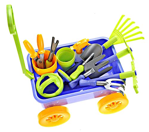 Dimple Garden Wagon & Tools Toy Set Premium 15Piece Gardening Tools & Wagon Toy Set – Sturdy & Durable - Top Yd, Beach, Sand, Garden Toy - Great for Kids & Toddlers (Garden Toy Set), Green (Single)