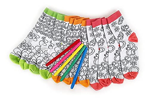 Kids Doodle Socks,Kids Art Color Your Own Socks 6 Pairs, Color, Draw, Doodle, DIY Kid Crafts,Handicraft Toys Birthday Christmas Gifts.Suitable for Over 6 Years Old.