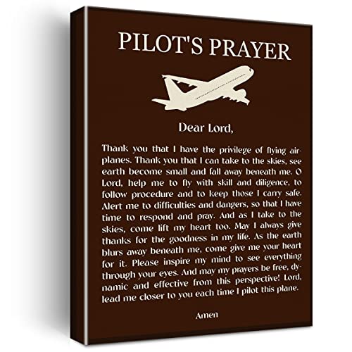 Motivational Pilot Wall Art Decor Pilot's Prayer Canvas Print Inspirational Framed Painting for Home Office Wall & Tabletop Decor