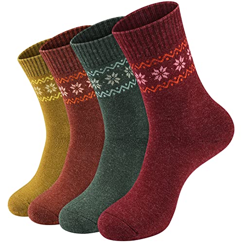 NinetoFiveLife Pack of 4 Winter Warm Thick Wool Socks Women socks Hiking Socks Knit Outdoor Recreation Socks for Women Soft and Comfortable Terry Socks New 2022