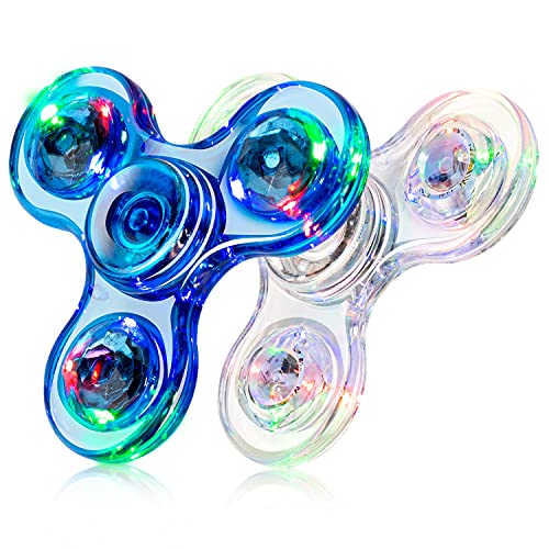 FIGROL 2 Pack LED Light Fidget Spinners, Thanksgiving Christmas Crystal Finger Toy Gift for Children, Reducing Boredom ADHD, Anxiety(Blue& White)