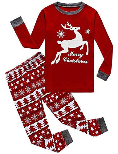 Family Feeling Big Girls Boys Long Sleeve Christmas Pajamas Sets 100% Cotton Pyjamas Kids Pjs Size 8 Reindeer