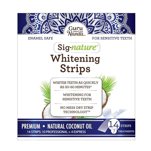 GuruNanda Teeth Whitening Strips - 7 Treatments with 14 Strips - Professional, Enamel-Safe Strips for Sensitive Teeth - Non-Slip, Dry Strip Technology