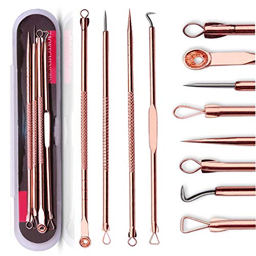 Blackhead Remover Pimple Comedone Extractor Tool Best Acne Removal Kit - Treatment for Blemish, Whitehead Popping, Zit Removing for Risk Free Nose Face Skin with Case (Rose, 4 Piece Set)