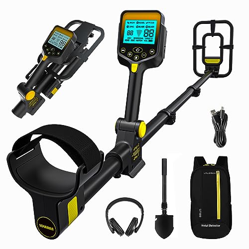 LOLARAN Metal Detector for Adults Professional, Rechargeable Lithium Battery Powered, Adjustable Retractable Foldable Metal Detector Waterproof High Accuracy Gold Detector, Backlit LCD Display
