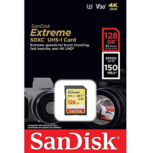 SanDisk 128GB Extreme SDXC UHS-I Memory Card - 150MB/s, C10, U3, V30, 4K UHD, SD Card - SDSDXV5-128G-GNCIN
