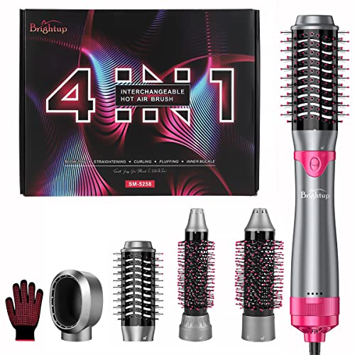Brightup Blow Dryer Brush & Volumizer with Negative Ionic Technology, Detachable & Interchangeable Brush Head, Hair Dryer Brush for Curling, Smoothing & Styling, Heat Protective Glove Included