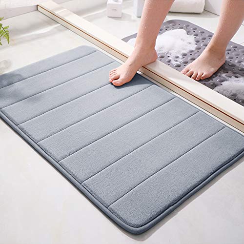 JMTOOR Memory Foam Bath Mat 17' X 24' Coral Velvet Super Non-Slip Rapid Water Absorption Soft and Comfortable Easier to Dry Machine Wash Bathroom Mat, Gray