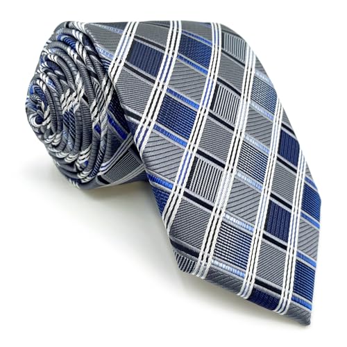 S&W SHLAX&WING Ties for Men Necktie Blue and Grey Check Extra Long Size 63'