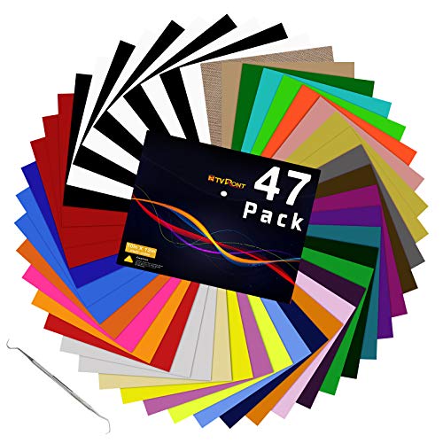 HTV Heat Transfer Vinyl Bundle: 47 Pack 12' x 10' Iron on Vinyl for T-Shirt, 33 Assorted Colors with HTV Accessories Tweezers for Cricut, Silhouette Cameo or Heat Press Machine
