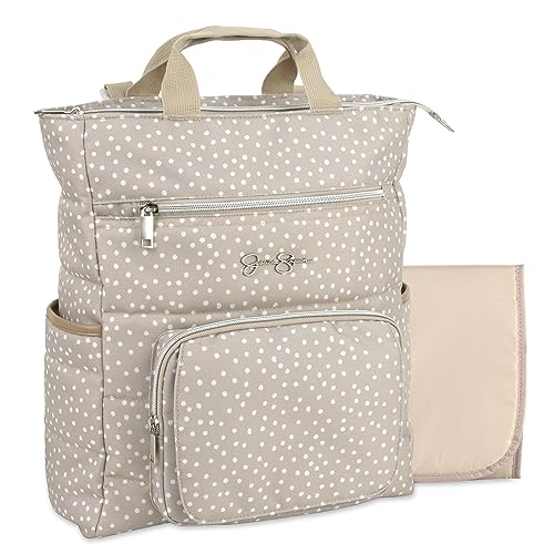 Jessica Simpson Polka Dot Convertible Diaper Bag Tote Backpack with Portable Changing Pad Station, Stroller Straps, Wipes Pocket