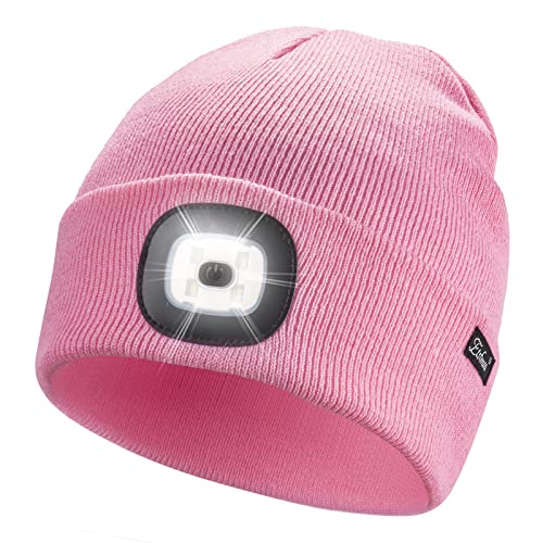Etsfmoa Unisex Beanie Hat with The Light Gifts for Men Dad Father USB Rechargeable Caps Pink