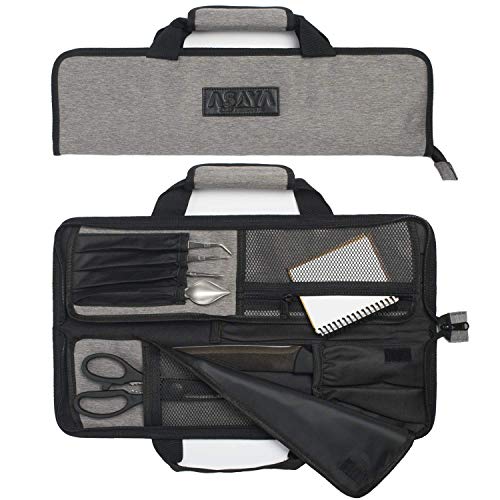 Asaya Chef Knife Roll Bag - 12 Pockets for Knives and Kitchen Utensils - Lightweight, Durable, and Stain Resistant Nylon - Perfect for the Traveling Chef - Knives not Included