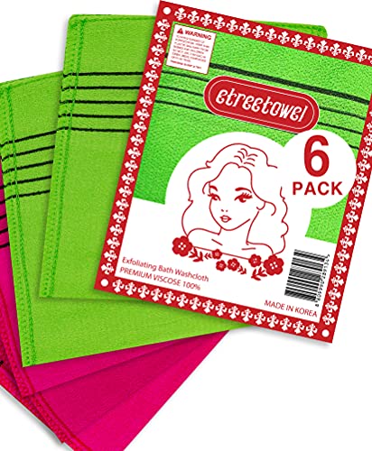 etreetowel Anti-Shrink Korean Asian Exfoliating Bath Washcloths Mitt Scrub for Body washcloth Glove Premium Viscose Rayon Onsen Towel (6PACK)