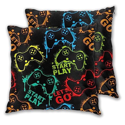 petirmoso Game Controller Gamepad Pattern Pillowcase Comfortable Cushion Cover Pillow Case with Hidden Zipper Decoration Home Sofa Car Bedroom 2 Pieces 22'X22'