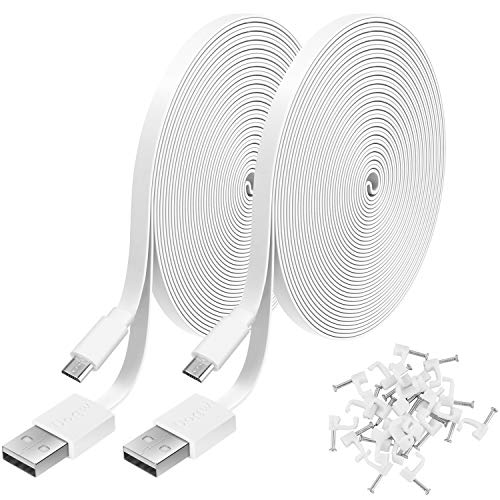 2 Pack 20FT Power Extension Cable Compatible with WyzeCam, Wyze Cam Pan, WYZE Cam OG,NestCam Indoor,Blink,Amazon Cloud Camera,USB to Micro USB Durable Charging and Data Sync Cord(White)