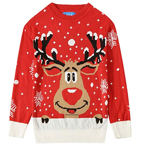 SSLR-Youth-Big-Boys-Ugly-Christmas-Sweater-Funny Holiday Sweater Santa Clause Reindeer Pullover Knitted Cute (X-Small, LimeRed)