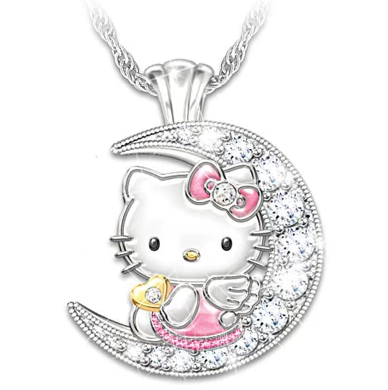 AIRBRN Anime Necklace Ladies Moon Epoxy Set Diamond Crystal Jewellery Cartoon Cat Pendant Chain Girls Birthday Gift for Girl Wife Daughter Mom