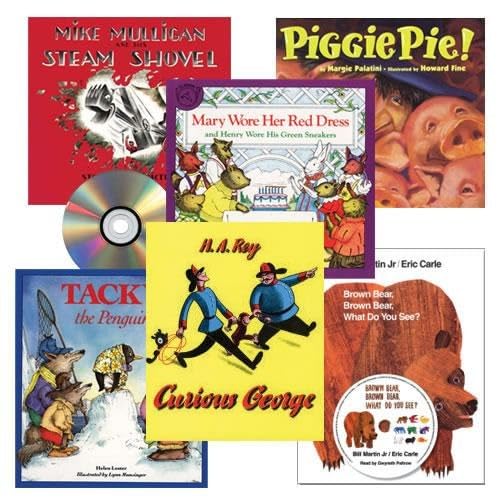Kaplan Early Learning Read Aloud Books and CDs - Set of 6 Classic Children's Books - Curious George | Brown Bear, Brown Bear | Tacky The Penguin