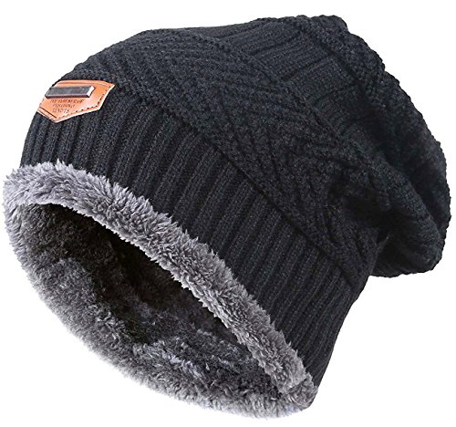 HINDAWI Winter Beanie for Girls Boys Kids (5-14 Years) Warm Snow Knit Hats Windproof Slouchy Skull Cap Black