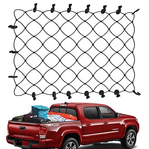 TacoNets Toyota Tacoma Short Bed Cargo Net - Patent Pending Design - Fits 2005-2023 - Heavy Duty 8mm Premium Bungee 3'x4' Cargo Netting - Designed in USA