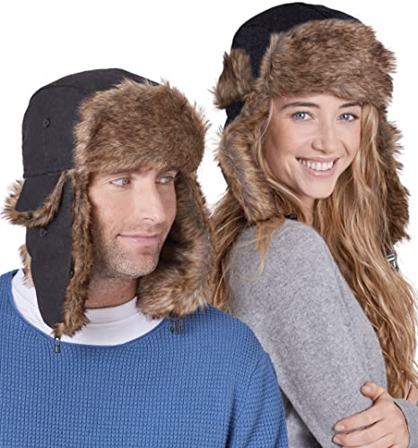 Tough Headwear Winter Trapper Hat - Russian Ushanka Trooper Aviator Hats for Men & Women - Snow Eskimo Hat with Ear Flaps