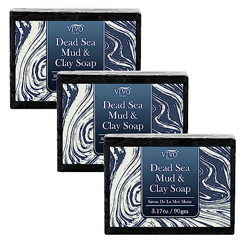 Vivo Per Lei Dead Sea Soap - Dead Sea Mud Soap for Face and Body - Charcoal Soap Bar with Dead Sea Minerals - Cleanse Your Skin Gently - 3.17 Oz (Pack of 3)