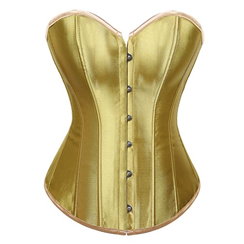 Kranchungel Women's Bustier Corset Sexy Satin Brocade Overbust Waist Cincher Shapewear Top 4X-Large Gold