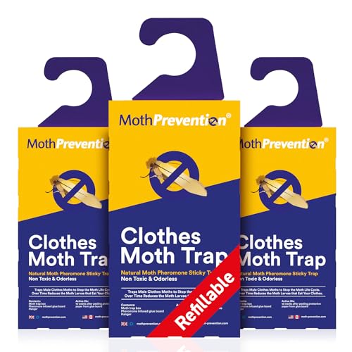 Powerful Moth Traps for Clothes & Closets | Refillable 3-Pack | Odor-Free & Natural | Moth Pheromone Traps for House & Clothing
