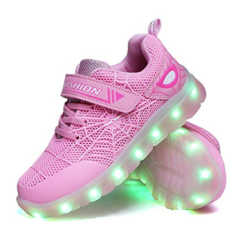YUNICUS Toddler Girl Sneakers, Kids LED Light Up Shoes Sport Sneaker for Boys Girls (Toddler 8M, Pink/White)