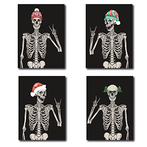 Ritzy Rose 24 Skeleton Christmas Cards in 4 Fun Holiday Illustrations + Envelopes