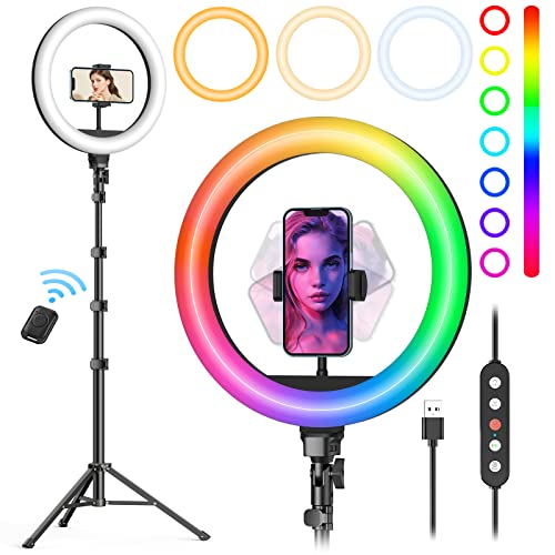 Weilisi 10' Selfie Ring Light with Tripod Stand, 72'' Tall & Phone Holder, 38 Color Modes, Stepless Dimmable/Speed LED Ring Light for iPhone & Android,YouTube, Makeup,TIK Tok