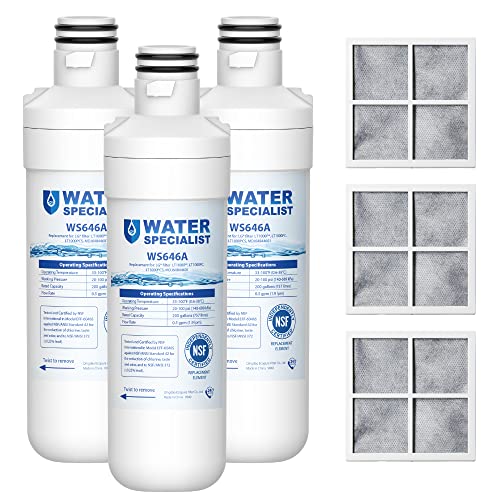 Waterspecialist LT1000PC ADQ747935 MDJ64844601 Refrigerator Water Filter and Air Filter, Replacement for LG LT1000P, LT-1000PC, LFCC22426S, LRFXS2503S, LMWS27626S, LRDCS2603S and LT120F, 3 Combo